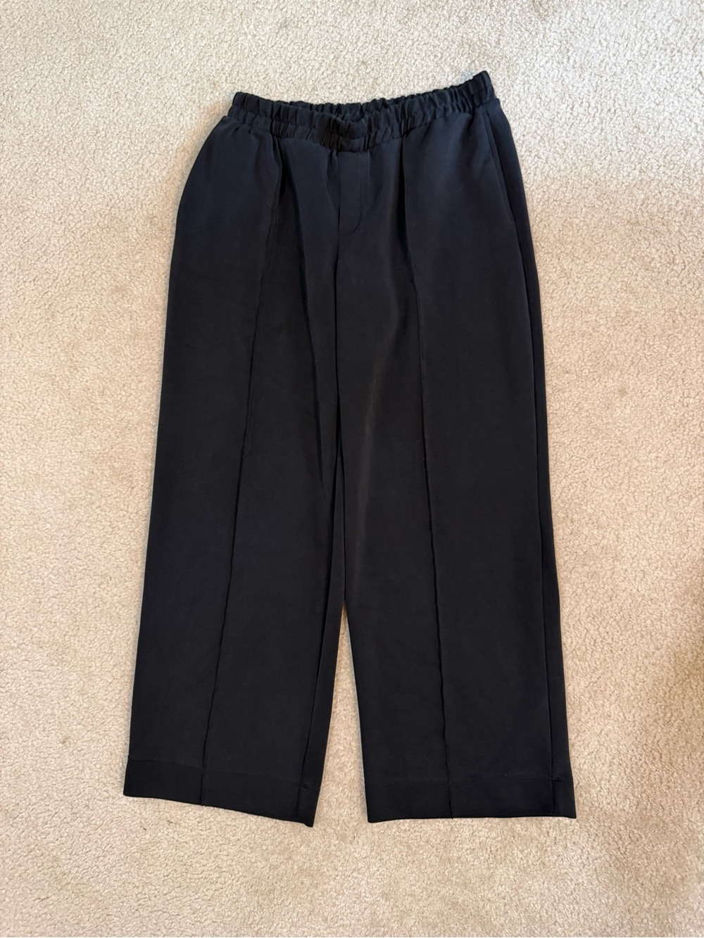 Black Elastic-Waist Pleated Track Pants